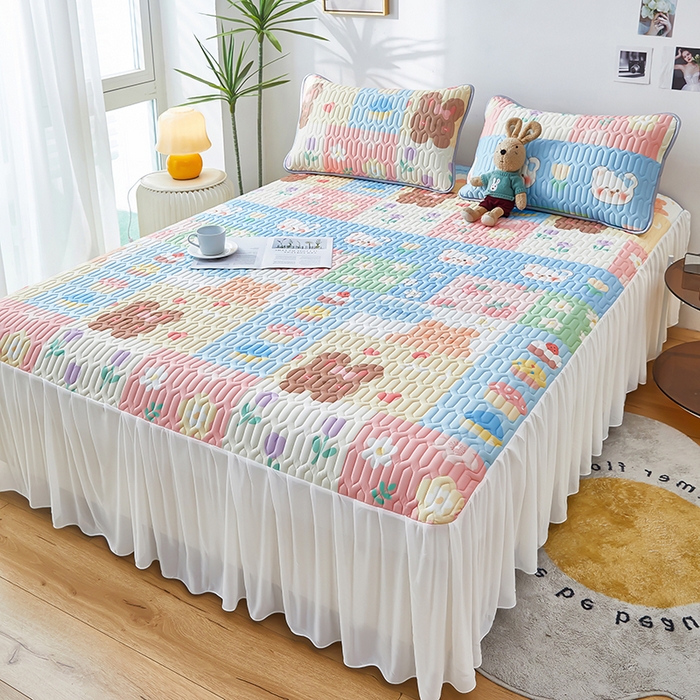 91家纺网 家纺一手货源 找家纺 爱上家居 2024新款印花凉席床裙床单款夏被-床裙款 乐乐熊