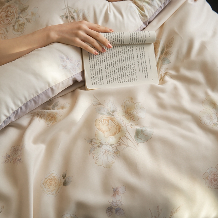 91家纺网 家纺一手货源 找家纺 时年家纺 2024春夏新品莱赛尔天丝印花四件套 语彩