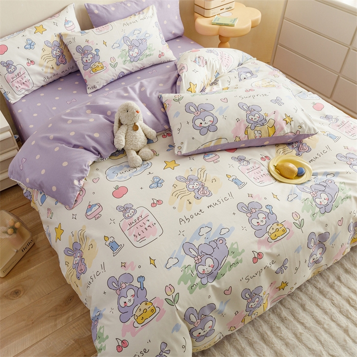 91家纺网 家纺一手货源 找家纺 红粉佳人家纺  2024新款纯棉卡通小清新四件套及单品 星戴璐-1