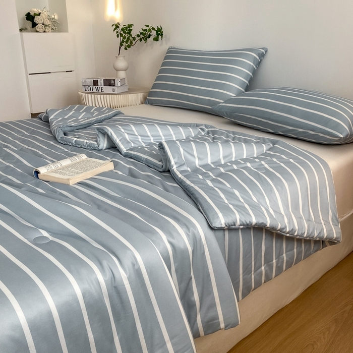 91家纺网 家纺一手货源 找家纺 荔禾家居 A类针织棉无印风夏被 豆蔻-蓝