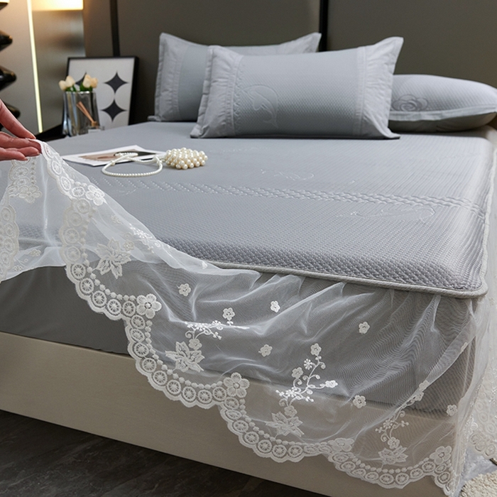 91家纺网 家纺一手货源 找家纺 （总）青雅席业 2025新款A类凉感丝蕾丝花边床笠款凉席