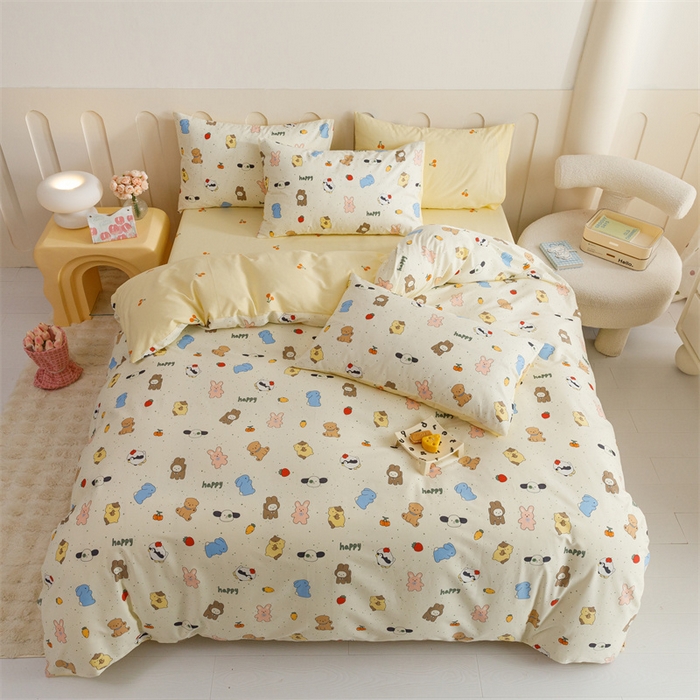 91家纺网 家纺一手货源 找家纺 红粉佳人家纺  2024新款纯棉卡通小清新四件套及单品 松岛可可