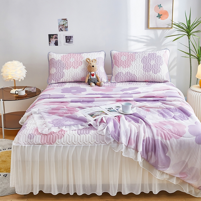 91家纺网 家纺一手货源 找家纺 爱上家居 2024新款印花凉席床裙床单款夏被-床裙款 紫馨