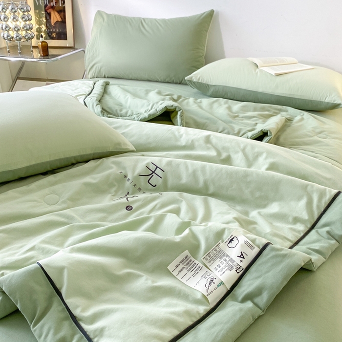 91家纺网 家纺一手货源 找家纺 荔禾家居 2024新款A类全棉水洗棉无染夏被 春辰绿