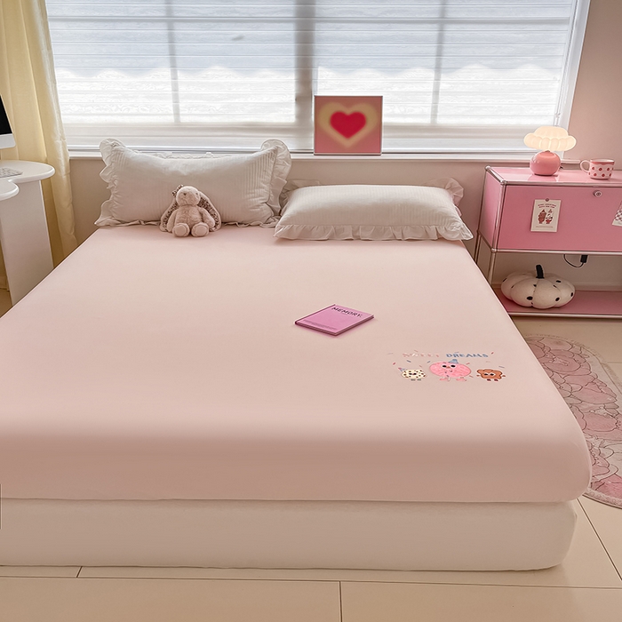 91家纺网 家纺一手货源 找家纺 2024新款A类全棉水洗棉绣花单床笠 甜甜圈-粉