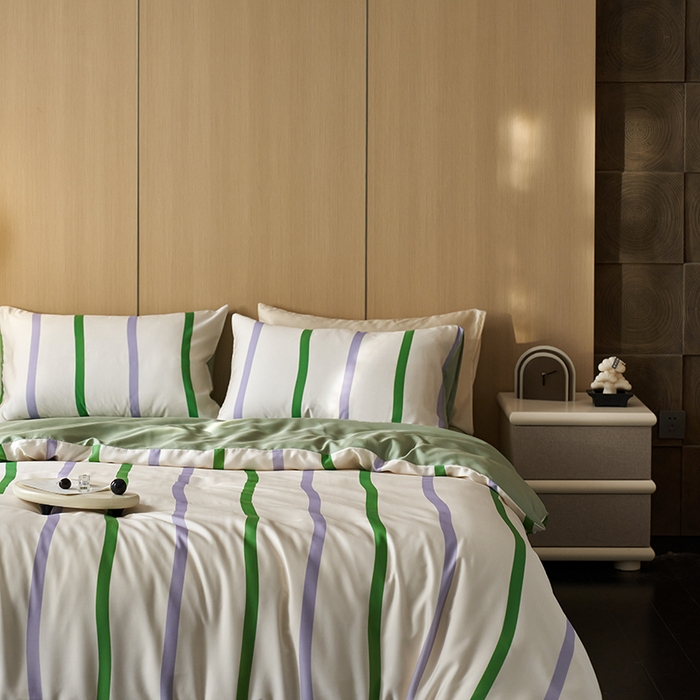 91家纺网 家纺一手货源 找家纺 时年家纺 2024春夏新品莱赛尔天丝印花四件套 可乐