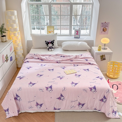 博雅 2024新款三丽鸥正版系列A类牛奶丝软糯针织棉大豆纤维夏被 针织棉（带防伪标）紫格库洛米