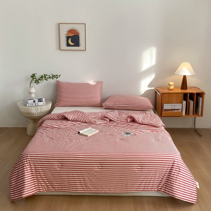 91家纺网 家纺一手货源 找家纺 荔禾家居 A类针织棉无印风夏被 豆蔻-红