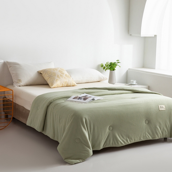 91家纺网 家纺一手货源 找家纺 慕尚 2025新款针织棉华夫格夏被 华夫格 湖绿