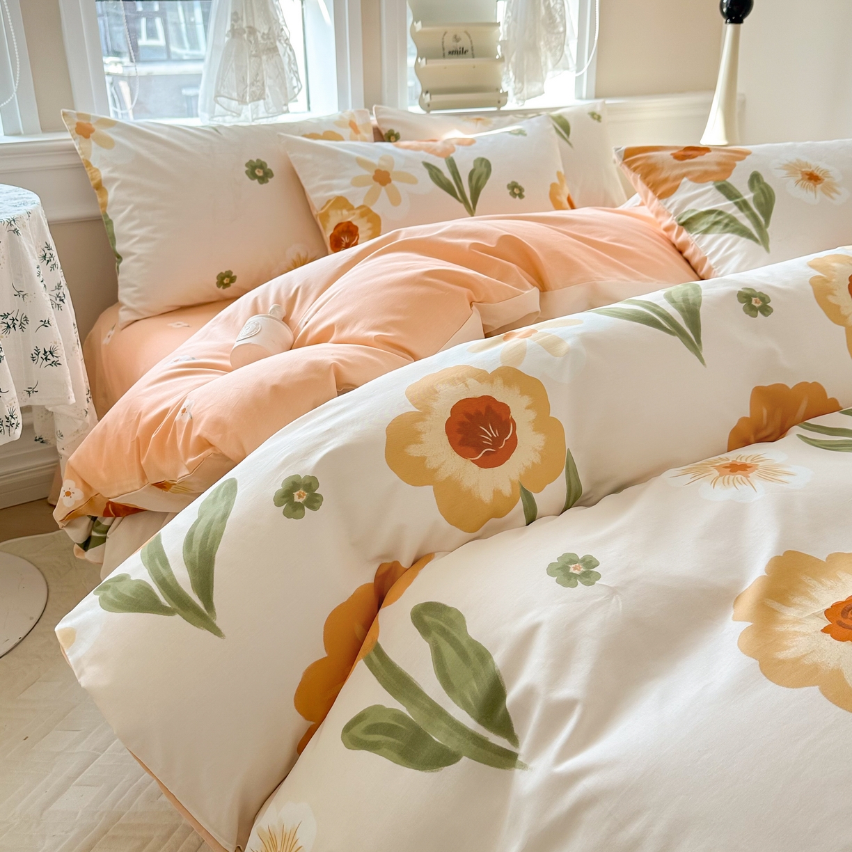 91家纺网 家纺一手货源 找家纺 晨希家居 2024新款小清新全棉印花四件套 花想容