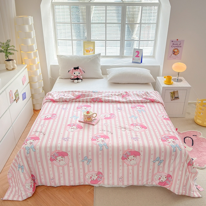 91家纺网 家纺一手货源 找家纺 博雅 2024新款三丽鸥正版系列A类牛奶丝软糯针织棉大豆纤维夏被 针织棉（带防伪标）甜甜美乐蒂