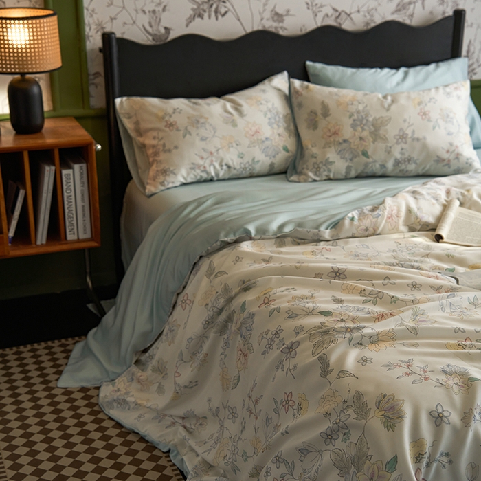 91家纺网 家纺一手货源 找家纺 时年家纺 2024春夏新品莱赛尔天丝印花四件套 春日蜜糖