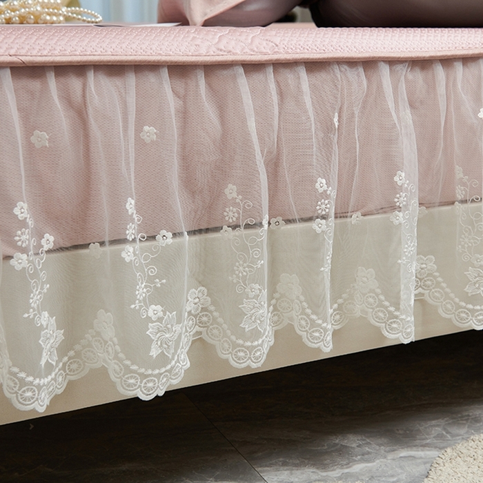 91家纺网 家纺一手货源 找家纺 青雅席业 2025新款A类凉感丝蕾丝花边床笠款凉席 海豚-粉