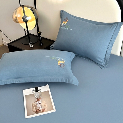 91家纺网 家纺一手货源 找家纺 （总）北辰 2024新款小鹿枕套水洗棉刺绣枕套