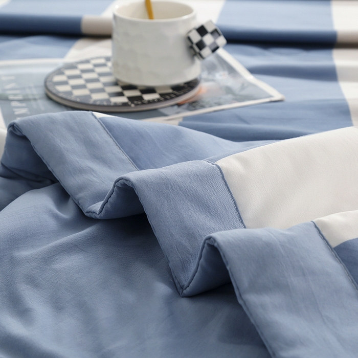 91家纺网 家纺一手货源 找家纺 凡客家居 2024新款无印风水洗棉新疆棉花夏被夏凉被空调被 蓝大格