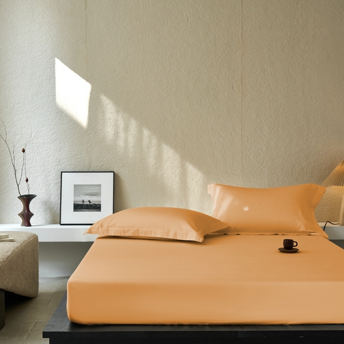 91家纺网 家纺一手货源 找家纺 秀色家纺 2025新款高端酒店50支贡缎长绒棉床笠单件纯棉全棉贡缎可裸睡单双人床上用品 梦易-南瓜橘