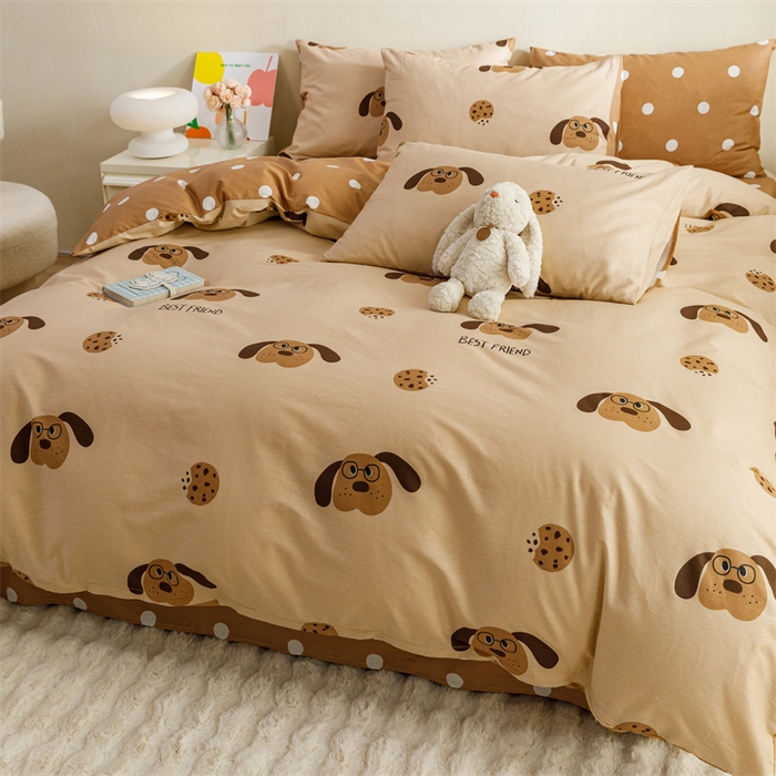 91家纺网 家纺一手货源 找家纺 红粉佳人家纺  2024新款纯棉卡通小清新四件套及单品 布丁狗-1