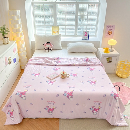 91家纺网 家纺一手货源 找家纺 博雅 2024新款三丽鸥正版系列A类牛奶丝软糯针织棉大豆纤维夏被 针织棉（带防伪标）气球美乐蒂