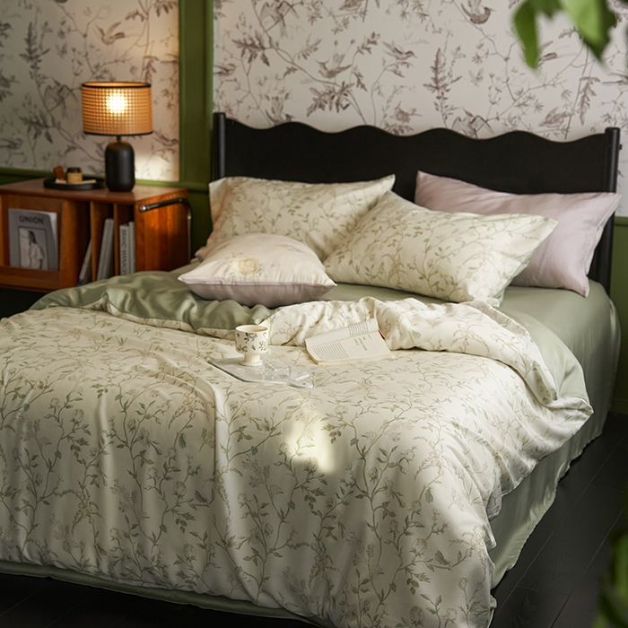 91家纺网 家纺一手货源 找家纺 时年家纺 2024春夏新品莱赛尔天丝印花四件套 浅爱