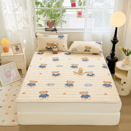 佰亿莱2024新款小清新印花乳胶凉席 咖啡熊仔