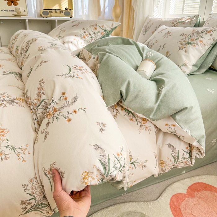 91家纺网 家纺一手货源 找家纺 晨希家居 2024新款小清新全棉印花四件套 微米