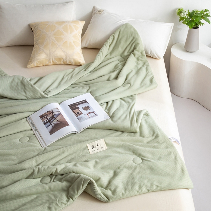 91家纺网 家纺一手货源 找家纺 慕尚 2025新款针织棉华夫格夏被 华夫格 湖绿