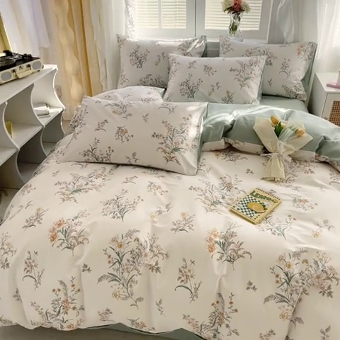 91家纺网 家纺一手货源 找家纺 晨希家居 2024新款小清新全棉印花四件套 微米