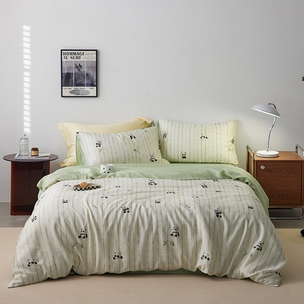 时年家纺 2024春夏新品莱赛尔天丝印花四件套 淘气熊猫