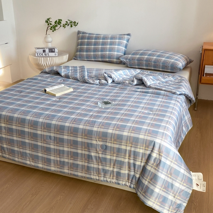 91家纺网 家纺一手货源 找家纺 荔禾家居 A类针织棉无印风夏被 流年蓝