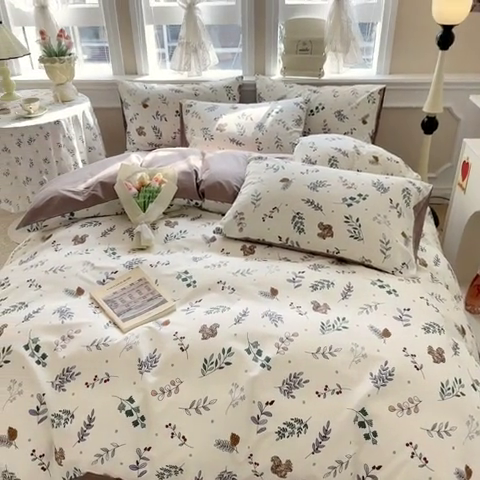 91家纺网 家纺一手货源 找家纺 晨希家居 2024新款全棉卡通活性印花四件套 小松鼠