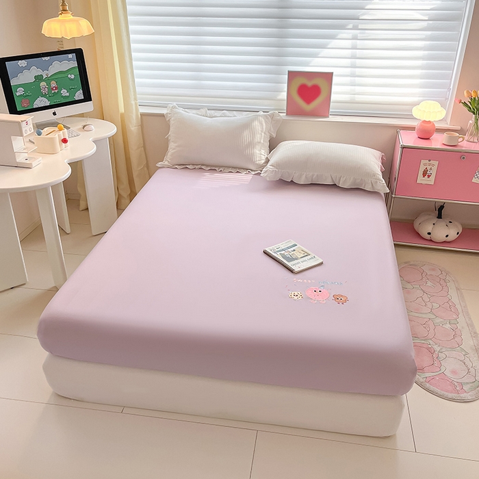 91家纺网 家纺一手货源 找家纺 2024新款A类全棉水洗棉绣花单床笠 甜甜圈-浅紫