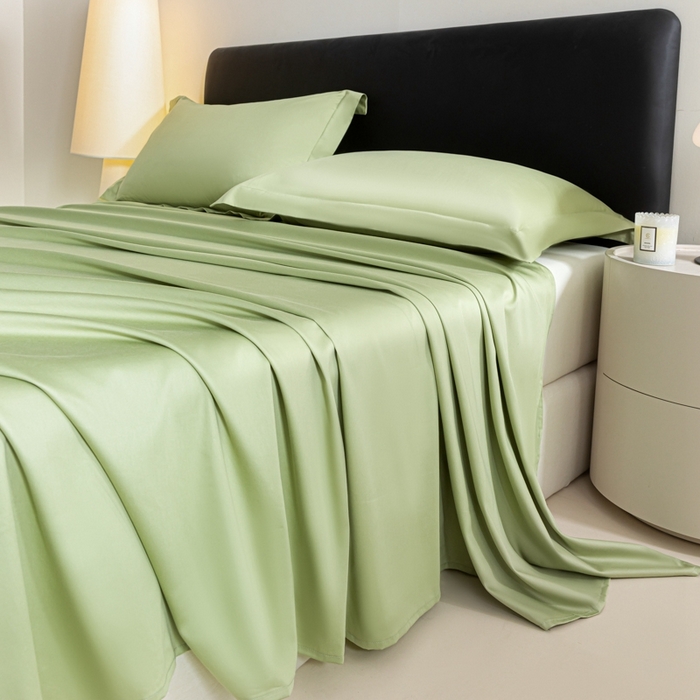 91家纺网 家纺一手货源 找家纺 秀色家纺 2025新款高端新疆长绒棉床单单件纯棉50支贡缎全棉床单双人贡缎加厚被单三件套 莫奈-艾绿