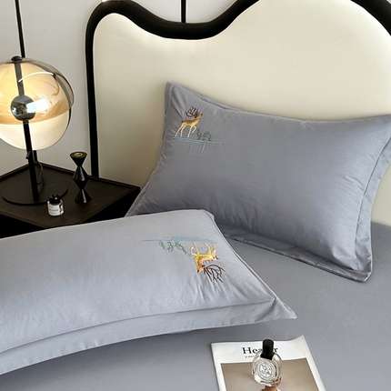 91家纺网 家纺一手货源 找家纺 （总）北辰 2024新款小鹿枕套水洗棉刺绣枕套