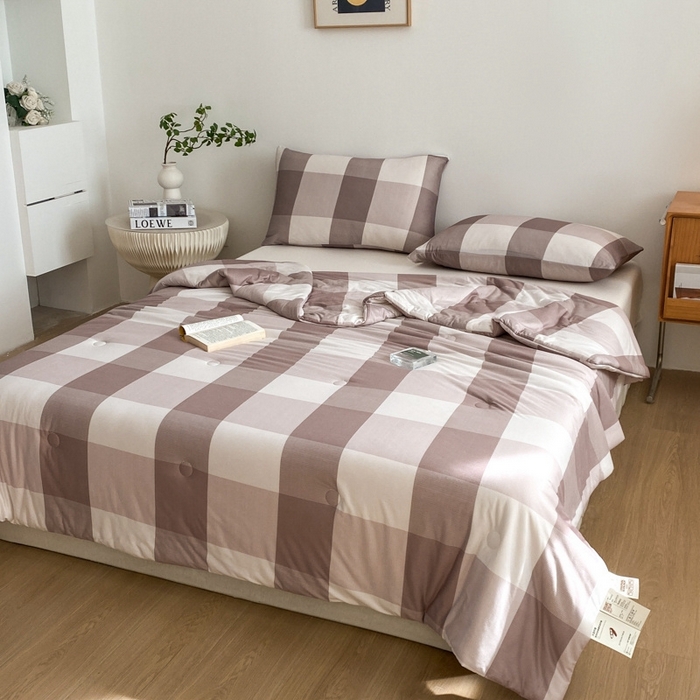 91家纺网 家纺一手货源 找家纺 荔禾家居 A类针织棉无印风夏被 咖大格