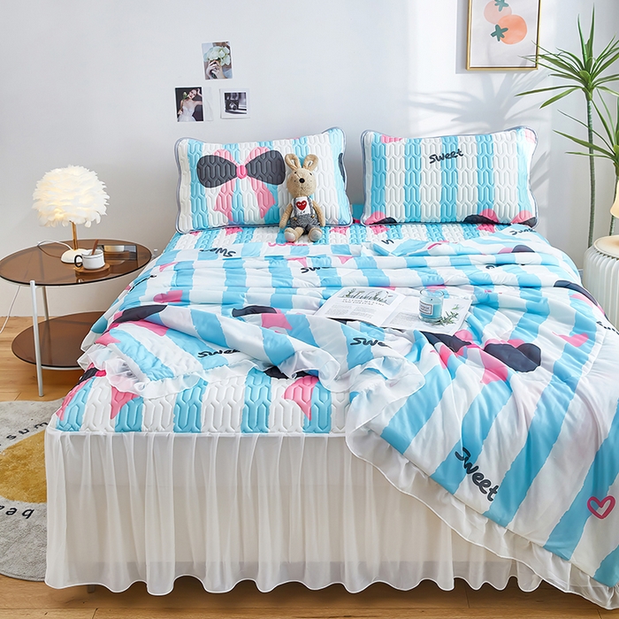 91家纺网 家纺一手货源 找家纺 爱上家居 2024新款印花凉席床裙床单款夏被-床裙款 甜蜜