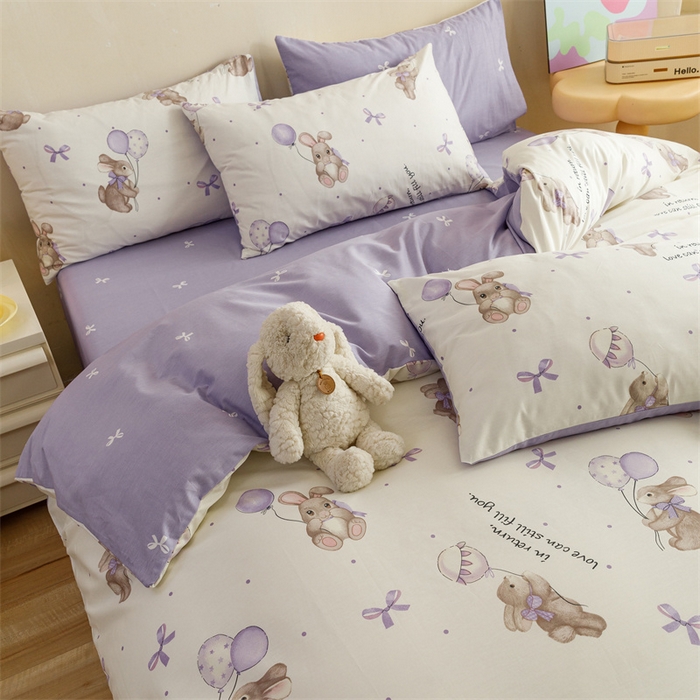 91家纺网 家纺一手货源 找家纺 红粉佳人家纺  2024新款纯棉卡通小清新四件套及单品 兔小呆-1