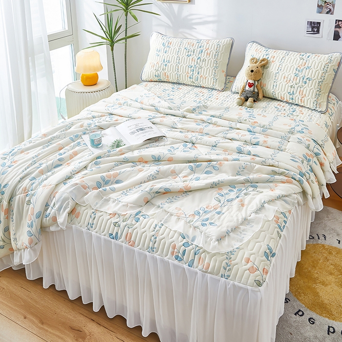 91家纺网 家纺一手货源 找家纺 爱上家居 2024新款印花凉席床裙床单款夏被-床裙款 兔子花园