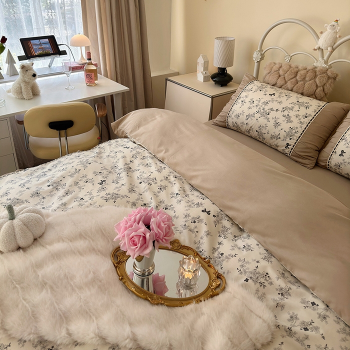 91家纺网 家纺一手货源 找家纺 晨希家居 2024新款复古法式全棉印花四件套 繁花