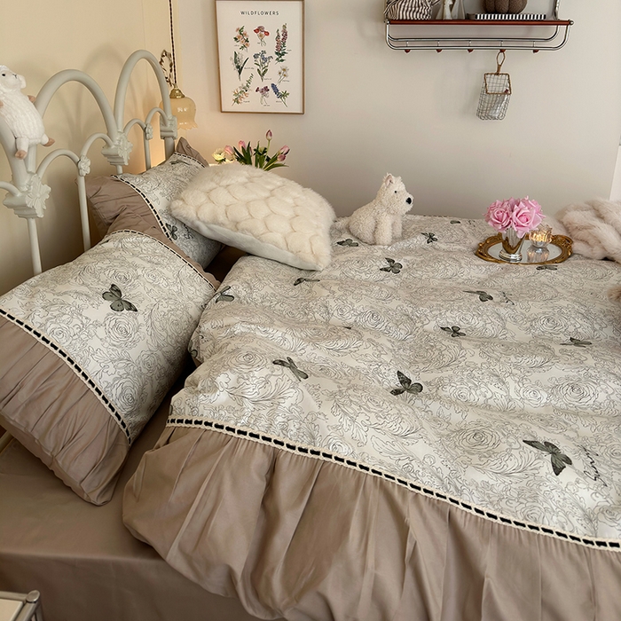 91家纺网 家纺一手货源 找家纺 晨希家居 2024新款复古法式全棉印花四件套 爱丽丝