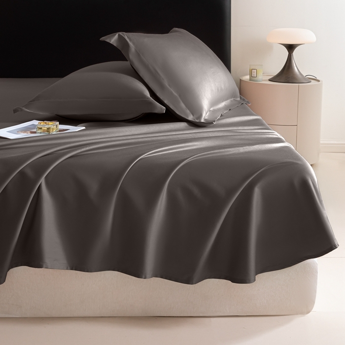 91家纺网 家纺一手货源 找家纺 秀色家纺 2025新款高端新疆长绒棉床单单件纯棉50支贡缎全棉床单双人贡缎加厚被单三件套 莫奈-帝王灰