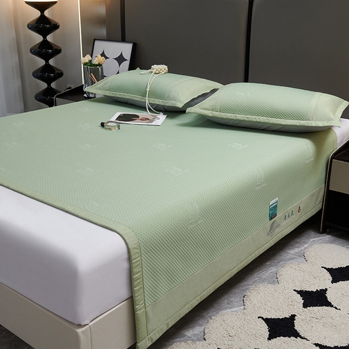 91家纺网 家纺一手货源 找家纺 青雅席业 2025新款A类母婴级刺绣冰豆豆凉席 天鹅湖-绿