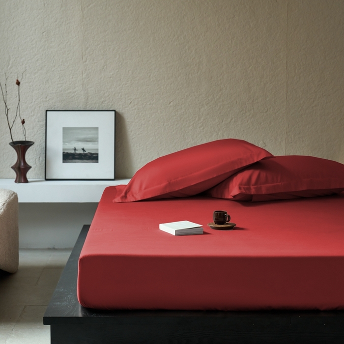 91家纺网 家纺一手货源 找家纺 秀色家纺 2025新款高端酒店50支贡缎长绒棉床笠单件纯棉全棉贡缎可裸睡单双人床上用品 梦易-海棠红