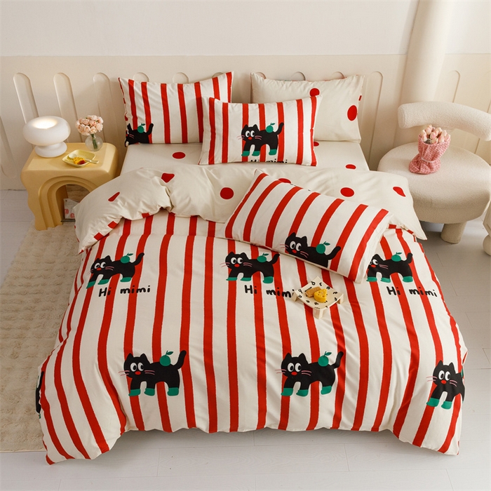 91家纺网 家纺一手货源 找家纺 红粉佳人家纺  2024新款纯棉卡通小清新四件套及单品 布偶猫-1