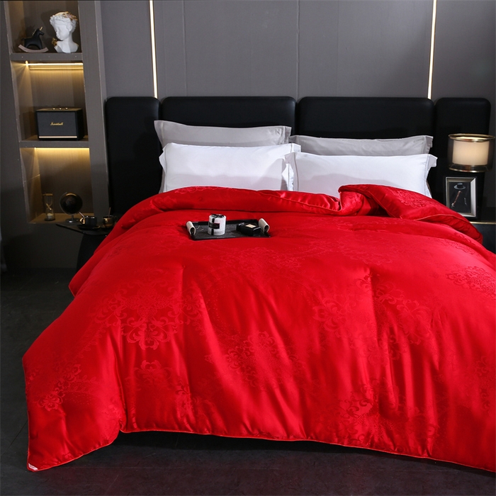 91家纺网 家纺一手货源 找家纺 恒鑫家纺 2025新款提花蚕丝被 大红色