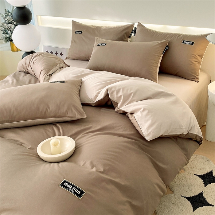 91家纺网 家纺一手货源 找家纺 凯磊家纺 2024新款高支高密.纯色拼色四件套-星漫系列 星漫-木斯咖+浅米灰