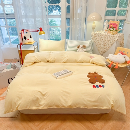 91家纺网 家纺一手货源 找家纺 （总）子钦家纺 2024春夏新款水洗棉毛巾绣奶油风配色四件套