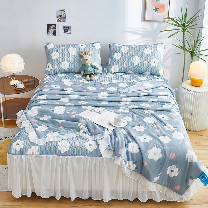 91家纺网 家纺一手货源 找家纺 爱上家居 2024新款印花凉席床裙床单款夏被-床裙款 树莓兰