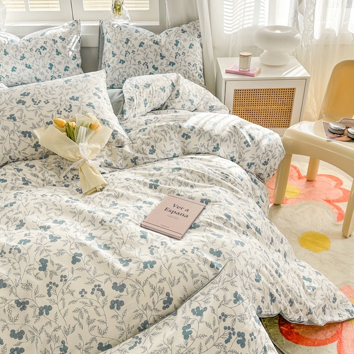 91家纺网 家纺一手货源 找家纺 晨希家居 2024新款小清新全棉印花四件套 花艺