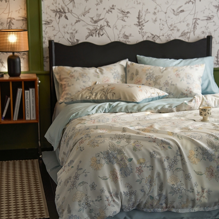 91家纺网 家纺一手货源 找家纺 时年家纺 2024春夏新品莱赛尔天丝印花四件套 春日蜜糖