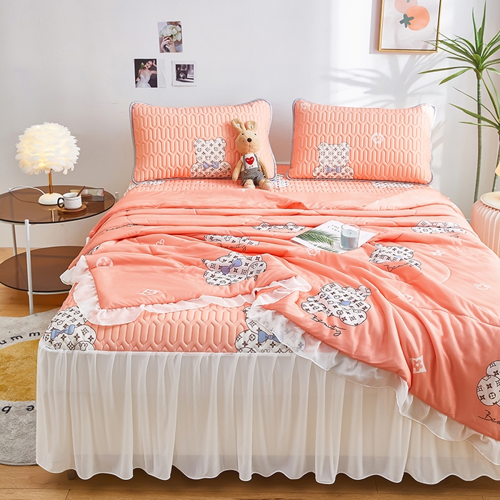 91家纺网 家纺一手货源 找家纺 爱上家居 2024新款印花凉席床裙床单款夏被-床裙款 春日明兰